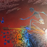 Glow Surfing Skeleton Enamel Pin and Foil Handbill